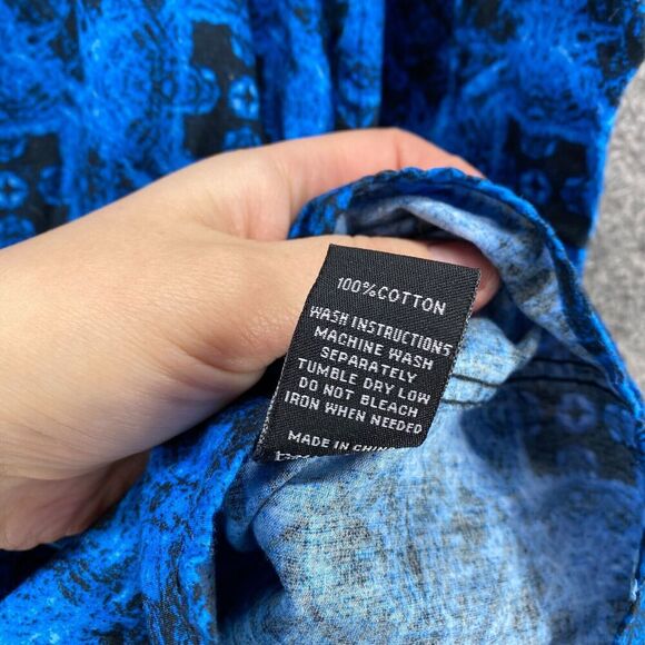 Montero Shirt Men L Large Blue Geometric Button Up Collared Long Sleeve Cotton - Picture 5 of 8